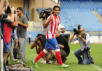 El 22 de agosto de 2011 fue presentado en el Vicente Calderón procedente del Oporto ante más de 10 mil espectadores. Lució por primera vez la camiseta del equipo 'colchonero' donde logró tres títulos en dos años, marcó 70 goles en 91 partidos oficiales que disputó y cumplió sus primeras palabras cuando llegó al equipo "Quiero marcar una era con el Atlético."
