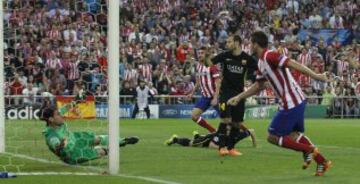9/4/2014. Koke scores to make it 1-0 in the second of the Champions League quarter-finals, to send Atleti through.