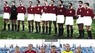 54 AÑOS DESPUÉS. Arriba, una formación del Gimnástico que subió a Primera en 1947: Babot, Soro, Catalá, Juanete, Perdomo, Balmanya, Peralta, Conesa, Barceló, Martínez y Roig. Abajo, el Nàstic que jugó este año en Leganés: Herrero, Marcelo, Serrano, Gordillo, Oliva, Méndez, Ruiz-Otxoa, Pinilla, Lara, Deus y Castillejo.
