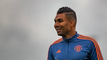 MANCHESTER, ENGLAND - AUGUST 25: (EXCLUSIVE COVERAGE) Casemiro of Manchester United in action during a first team training session at Carrington Training Ground on August 25, 2022 in Manchester, England. (Photo by Ash Donelon/Manchester United via Getty Images)