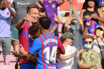 Luuk De Jong celebrando su gol, el segundo del Barcelona 