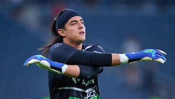 Carlos Acevedo of Santos during the 11th round match between Monterrey and Santos as part of the Liga BBVA MX, Torneo Apertura 2025 at BBVA Bancomer Stadium, on September 27, 2025 in Monterrey, Nuevo Leon, Mexico.
