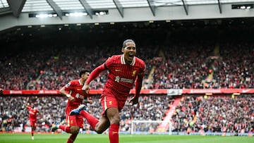 A late Van Dijk header edges Liverpool a step closer to the title although it was a nerve-racking final few minutes at Anfield.