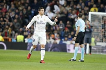 James vuelve con su magia y marca doblete en el duelo del Real Madrid contra el Sevilla, partido de ida de los octavos de final de la Copa del Rey.