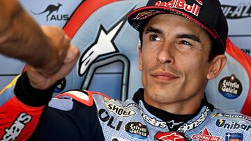 Ducati's Spanish rider Marc Marquez reacts in his box during the second practice session of the San Marino MotoGP Grand Prix at the Misano World Circuit Marco-Simoncelli in Misano Adriatico, on September 6, 2024. (Photo by GABRIEL BOUYS / AFP)