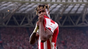 Nico Williams celebra un gol frente al Sevilla en LaLiga EA Sports.