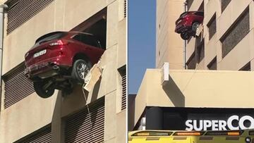 Extravagante accidente en Ibiza que acabó con medio coche fuera del edificio