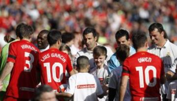 Pre-match handshakes. Liverpool Legends v Real Madrid Legends at Anfield.