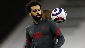 WOLVERHAMPTON, ENGLAND - MARCH 15: Mohamed Salah of Liverpool warms up prior to the Premier League match between Wolverhampton Wanderers and Liverpool at Molineux on March 15, 2021 in Wolverhampton, England. Sporting stadiums around the UK remain under st