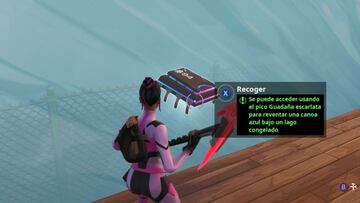 Fortnite Battle Royale: cómo conseguir el Fortbyte #94 usando el pico Guadaña escarlata para reventar una canoa azul bajo un lago congelado