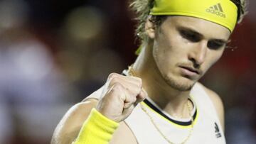 Alexander Zverev celebra un punto durante su partido ante Stefanos Tsitsipas en la final del Abierto Mexicano de Tenis de Acapulco.