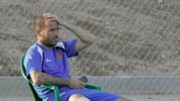 Apoño durante el entrenamiento de hoy.