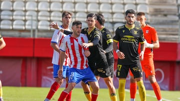 Iván Turrillo, Manin, Kikin y Rodri en una disputa en el área del Atlético Sanluqueño en el duelo que medía al Algeciras y al conjunto de José Herrera en el Nuevo Mirador.