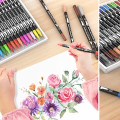 Tenemos unos rotuladores de ‘lettering’ con doble punta, estuche y recambios