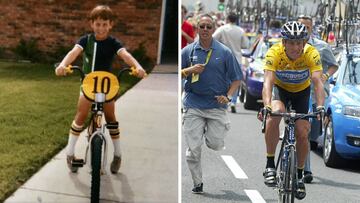 Lance Armstrong, durante su juventud y en una etapa del Tour de Francia 2005.