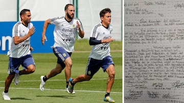 Imagen de un entrenamiento de Argentina y la carta de los presos en huelga de hambre hasta que les arreglen la televisi&oacute;n para poder ver el Mundial.