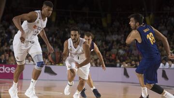 19/06/19 BALONCESTO BASKET TERCER PARTIDO 
 PLAYOFF FINAL LIGA ACB LIGA ENDESA 
 BARCELONA LASSA - REAL  MADRID
 FACUNDO CAMPAZZO WALTER TAVARES PIERRE ORIOLA