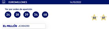 Euromillones: comprobar los resultados del sorteo de hoy, viernes 14 de octubre