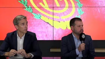 Alfonso Díaz y Pablo Ortells, CEO de negocio y director deportivo del RCD Mallorca en rueda de prensa.