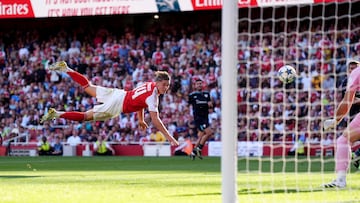 Arsenal's Viktor Gyokeres has a shot on goal during an Emirates Cup match at Emirates Stadium, London. Picture date: Saturday August 9, 2025. (Photo by John Walton/PA Images via Getty Images)