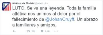 El mundo del deporte despide a Johan Cruyff en las redes sociales