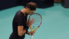 Tennis - Mubadala World Tennis Championship - International Tennis Centre, Zayed Sports City, Abu Dhabi, United Arab Emirates - December 18, 2021 Spain&#039;s Rafael Nadal reacts during his 3rd place play-off match against Canada&#039;s Denis Shapovalov REUTERS/Christopher Pike