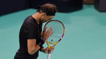 Tennis - Mubadala World Tennis Championship - International Tennis Centre, Zayed Sports City, Abu Dhabi, United Arab Emirates - December 18, 2021 Spain&#039;s Rafael Nadal reacts during his 3rd place play-off match against Canada&#039;s Denis Shapovalov REUTERS/Christopher Pike