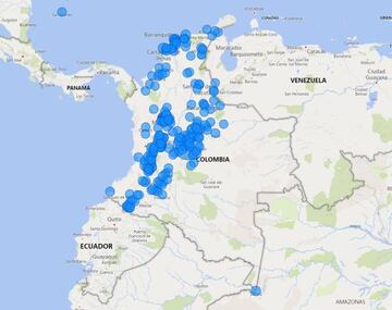 Mapa del coronavirus en Colombia.