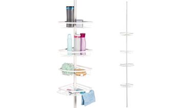 Gana espacio en el baño con esta estantería para ducha con cuatro cestas y fácil de montar (sin agujeros)