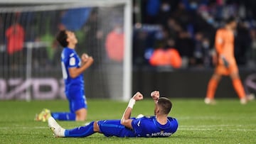 Jugadores del Getafe celebran la victoria contra el Osasuna.