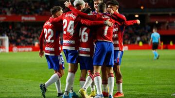 Bryan, of Granada CF scores the fourth goal of the game during the La Liga Smartbank match between Granada CF and Albacete Balompie at Nuevo Los Carmenes Stadium on November 18, 2022 in Granada, Spain.
(Photo by Álex Cámara/NurPhoto via Getty Images)