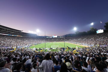 Jul 4, 2023; Los Angeles, California, USA; A general overall view of MLS record crowd of 82,110 during the game between the LA Galaxy and the LAFC at the Rose Bowl. Mandatory Credit: Kirby Lee-USA TODAY Sports