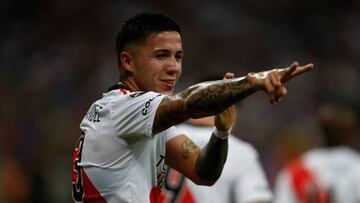 Enzo Fernández of River Plate celebrates after scoring against Fortaleza in the Copa Libertadores 2022.