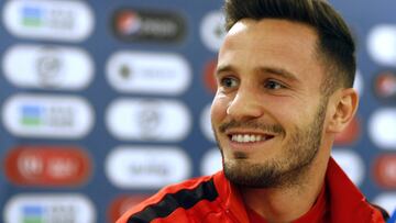 Atletico Madrid's Saul speaks during a press conference in Jiddah, Saudi Arabia, Saturday, Jan. 11, 2020, ahead of their Spanish Super Cup Final soccer match against Real Madrid at King Abdullah stadium in Jiddah on Sunday. (AP Photo/Amr Nabil)