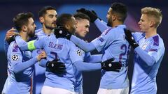 Varios jugadores del Manchester City celebran un gol en la Liga de Campeones. 