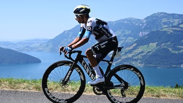 STOCKHUTTE, SWITZERLAND - JUNE 22: Nairo Quintana of Colombia and Team Movistar competes during the 88th Tour de Suisse 2025, Stage 8 a 10km individual time trial stage from Beckenried to Stockhutte 1268m / #UCIWT / on June 22, 2025 in Stockhutte, Switzerland. (Photo by Tim de Waele/Getty Images)