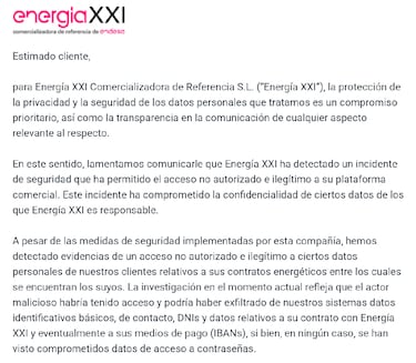 Endesa y Energía XXI sufren un ciberataque que afecta a datos personales de clientes como DNI, número de teléfono e IBAN