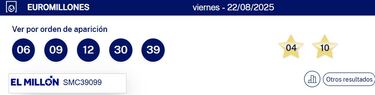 Euromillones: comprobar los resultados del sorteo de hoy, viernes 22 de agosto