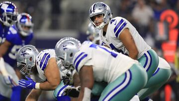 ARLINGTON, TX - SEPTEMBER 10: Dak Prescott #4 of the Dallas Cowboys stands behind center in the second half of a game against the New York Giants at AT&amp;T Stadium on September 10, 2017 in Arlington, Texas.   Ronald Martinez/Getty Images/AFP
 == FOR NEWSPAPERS, INTERNET, TELCOS &amp; TELEVISION USE ONLY ==