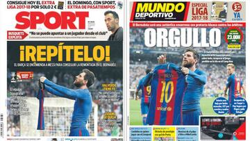 Portadas de los diarios Sport y Mundo Deportivo del d&iacute;a 16 de agosto de 2017.