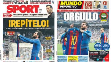 Portadas de los diarios Sport y Mundo Deportivo del d&iacute;a 16 de agosto de 2017.