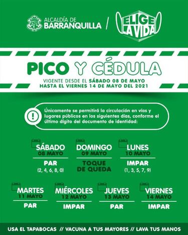 Pico y cédula en Medellín y Barranquilla hoy, sábado 8 de mayo: horarios, medidas, rotación y restricciones