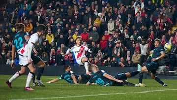 MADRID, SPAIN - FEBRUARY 06: Alvaro Garcia of Rayo Vallecano celebrates after scoring his team's second goal during the LaLiga Santander match between Rayo Vallecano and UD Almeria at Campo de Futbol de Vallecas on February 06, 2023 in Madrid, Spain. (Photo by Diego Souto/Quality Sport Images/Getty Images)