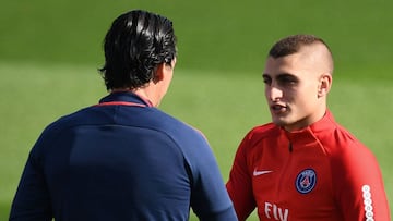 Emery saludando a Verratti. 