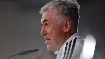 Soccer Football - Champions League - Real Madrid Press Conference - Ciudad Real Madrid, Madrid, Spain - October 4, 2022 Real Madrid coach Carlo Ancelotti during a press conference REUTERS/Susana Vera