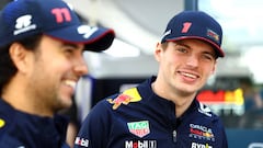 MELBOURNE, AUSTRALIA - APRIL 02: Max Verstappen of the Netherlands and Oracle Red Bull Racing and Sergio Perez of Mexico and Oracle Red Bull Racing look on in the Paddock prior to the F1 Grand Prix of Australia at Albert Park Grand Prix Circuit on April 02, 2023 in Melbourne, Australia. (Photo by Mark Thompson/Getty Images)