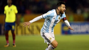 Lionel Messi celebrando un gol en la victoria de Argentina sobre Ecuador