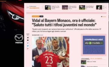 En Italia el traspaso de Arturo Vidal en Bayern Munich también fue ampliamente difundido.