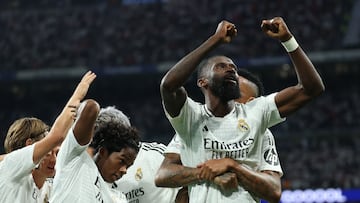 Rüdiger celebró así el gol que dio el triunfo al Madrid.