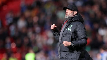 Liverpool (United Kingdom), 31/03/2024.- Liverpool'Äôs manager Juergen Klopp celebrates after winning the English Premier League match between Liverpool and Brighton & Hove Albion in Liverpool, Britain, 31 March 2024. (Reino Unido) EFE/EPA/ADAM VAUGHAN EDITORIAL USE ONLY. No use with unauthorized audio, video, data, fixture lists, club/league logos, 'live' services or NFTs. Online in-match use limited to 120 images, no video emulation. No use in betting, games or single club/league/player publications.
